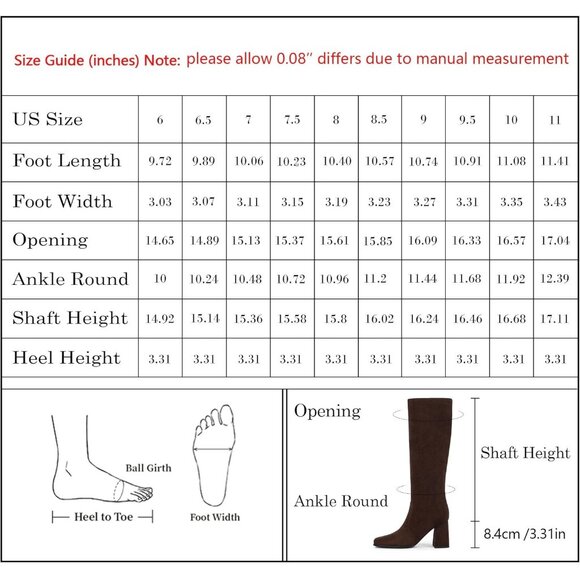 Women's Dark Brown Modatope Knee High Heel Square Toe Side Zippe Long boots - Picture 9 of 9